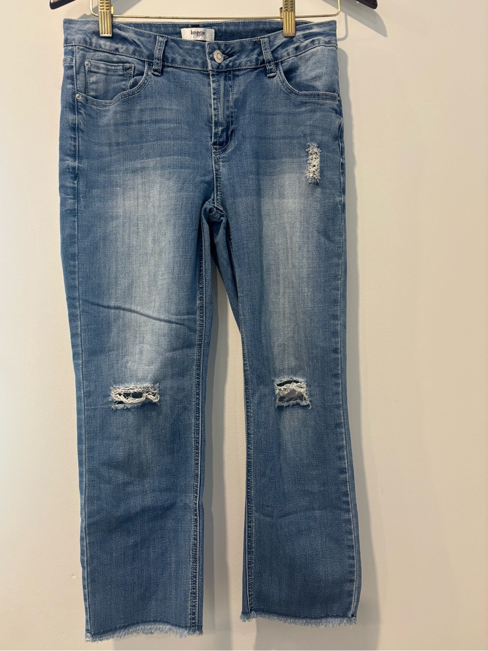 Kensie Medium Blue Distressed Straight-Leg Jeans